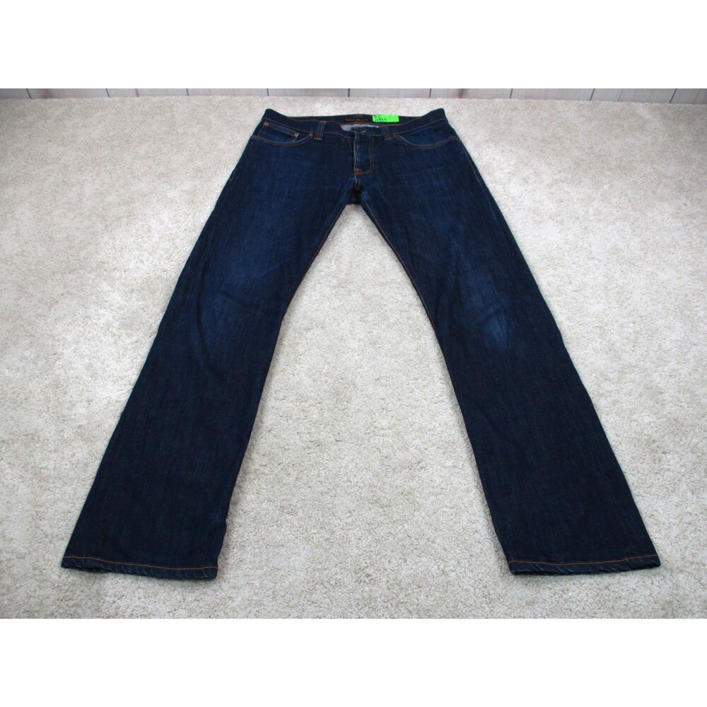Nudie Jeans Mens 35 Average Joe Straight Blue Denim Organic Cotton 35x32 Italy